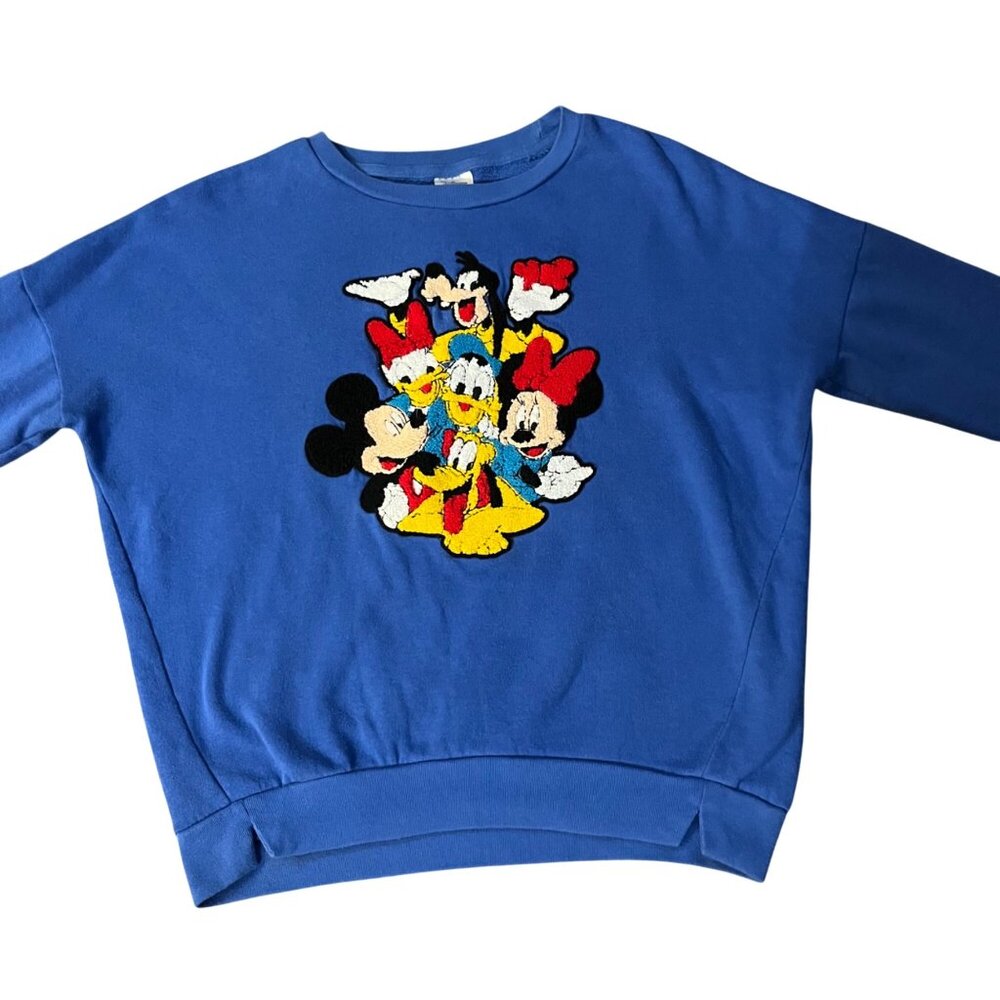 Disney Youth L? Sweatshirt Mickey Minnie Goofy Donald Blue Used - Picture 3 of 16
